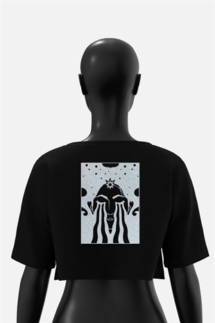 AFTERBASE Acid Cry Gri Reflektörlü Crop T-shirt