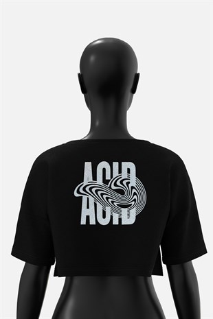 AFTERBASE Acid Illusion Gri Reflektörlü Crop T-shirt