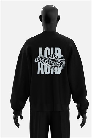 AFTERBASE Acid Illusion Gri Reflektörlü Oversize Sweatshirt