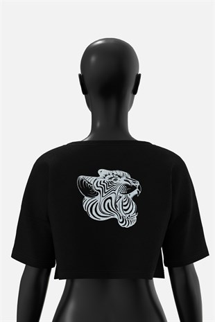 AFTERBASE Animals In The Rave Gri Reflektörlü Crop T-shirt