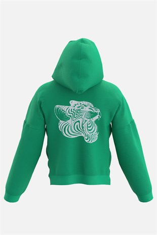 AFTERBASE  Animals In The Rave Gri Reflektörlü Oversize Yeşil Kapüşonlu Sweatshirt