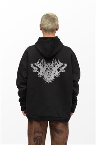 AFTERBASE Cerberus Gri Reflektörlü Kapüşonlu Oversize Sweatshirt Vr.1