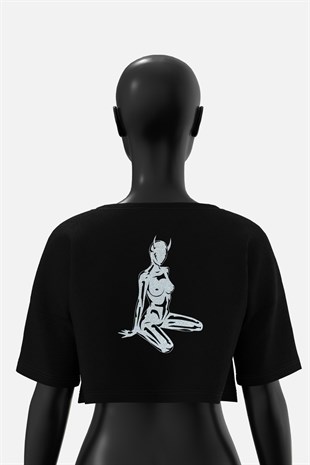 AFTERBASE Devil Girl Gri Reflektörlü Crop T-shirt