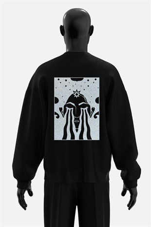 AFTERBASE Acid Cry Gri Reflektörlü Oversize Sweatshirt