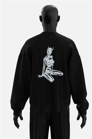AFTERBASE Devil Girl Gri Reflektörlü Oversize  Sweatshirt