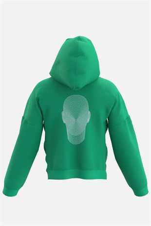 AFTERBASE Dimension Gri Reflektörlü Oversize Yeşil Kapüşonlu Sweatshirt