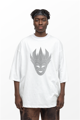 AFTERBASE Dj Boris Brejcha Mask Gri Reflektörlü Oversize Tshirt Vr.2