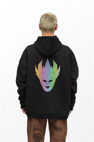AFTERBASE Dj Boris Brejcha Mask Reflektörlü Kapüşonlu Oversize Sweatshirt Vr.1