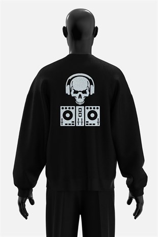 AFTERBASE Dj Skull Gri Reflektörlü Oversize Sweatshirt