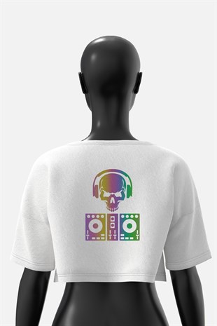 AFTERBASE Dj Skull  Reflektörlü Crop T-shirt