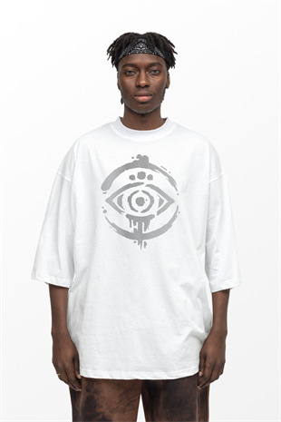 AFTERBASE Eye Mark Gri Reflektörlü Oversize Tshirt Vr.2