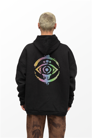 AFTERBASE Eye Mark Reflektörlü Kapüşonlu Oversize Sweatshirt Vr.1