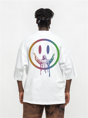 AFTERBASE Happy Jesus Reflektörlü Oversize Tshirt