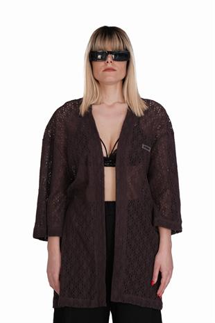 AFTERBASE Kahverengi Dantelli Kimono