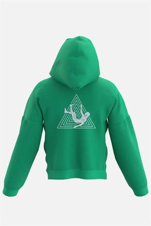 AFTERBASE Logo Gri Reflektörlü Oversize Yeşil Kapüşonlu Sweatshirt