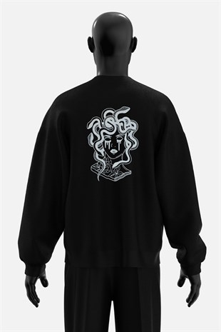 AFTERBASE Medusa Art Gri Reflektörlü Oversize Sweatshirt