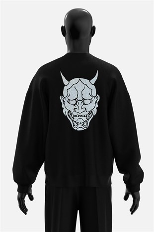 AFTERBASE Oni Mask Gri Reflektörlü Oversize Sweatshirt