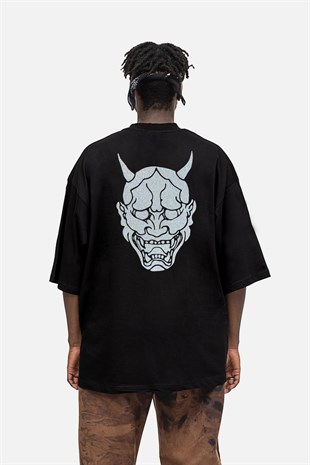 AFTERBASE Oni Mask Gri Reflektörlü Oversize T-shirt