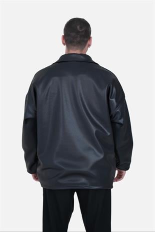 Afterbase Oversize Yarım Fermuarlı Deri Ceket 