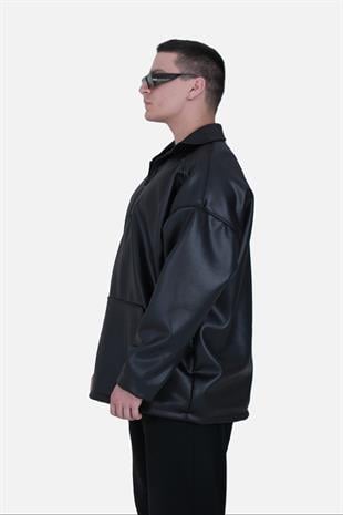 Afterbase Oversize Yarım Fermuarlı Deri Ceket 