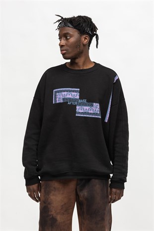 AFTERBASE Siyah Milas Halı Oversize Sweatshirt