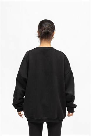 AFTERBASE Siyah Milas Halı Oversize Sweatshirt