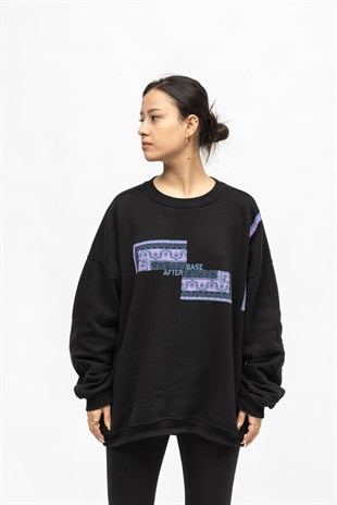 AFTERBASE Siyah Milas Halı Oversize Sweatshirt