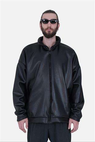 Afterbase Oversize Tam Fermuarlı Deri Ceket 