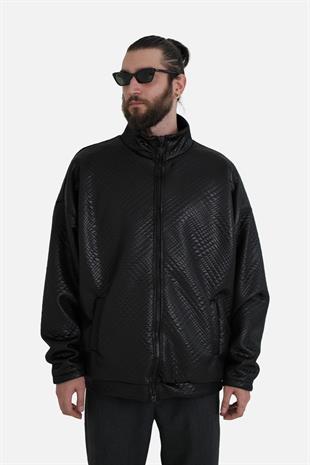 Afterbase Oversize Tam Fermuar Dokulu Deri Ceket 