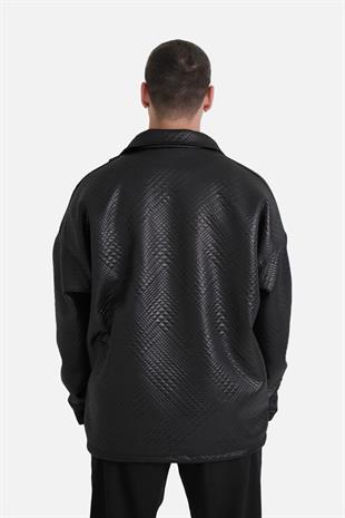 Afterbase Oversize Yarım Fermuar Dokulu Deri Ceket 