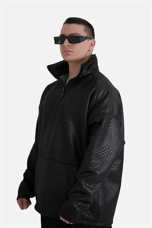 Afterbase Oversize Yarım Fermuar Dokulu Deri Ceket 