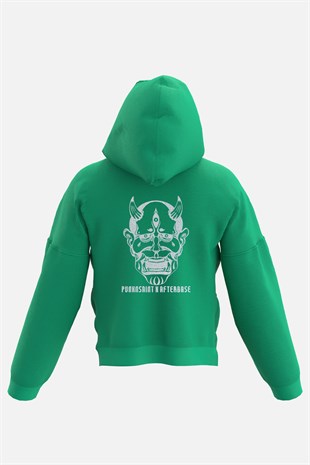 AFTERBASE Punk N Saint Gri Reflektörlü Oversize Yeşil Kapüşonlu  Sweatshirt