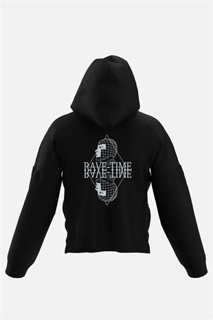 AFTERBASE Rave Time Gri Reflektörlü Kapüşonlu Oversize Sweatshirt