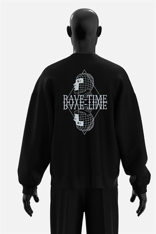 AFTERBASE Rave Time Gri Reflektörlü Oversize Sweatshirt
