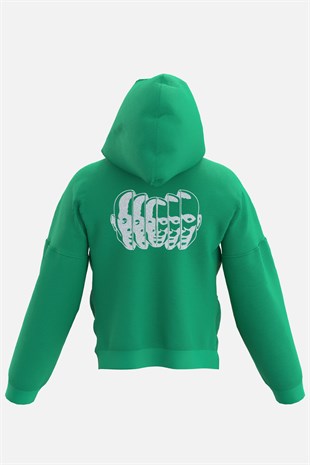 AFTERBASE Six Dimension Gri Reflektörlü Oversize Yeşil Kapüşonlu Sweatshirt