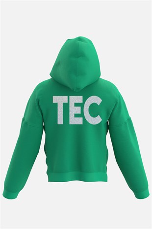 AFTERBASE Techno Couple Gri Reflektörlü Oversize Yeşil Kapüşonlu Sweatshirt