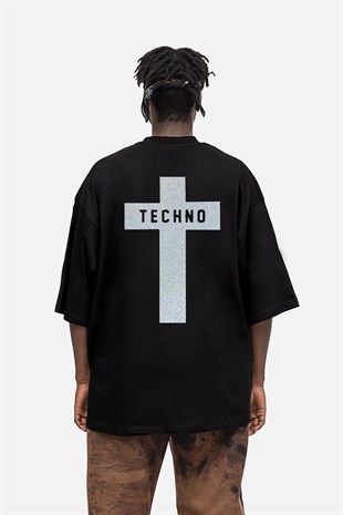 AFTERBASE Techno Cross Gri Reflektörlü Oversize T-shirt