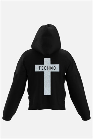 AFTERBASE Techno Cross Gri Reflektörlü Kapüşonlu Oversize Sweatshirt