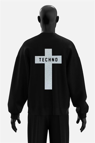 AFTERBASE Techno Cross Gri Reflektörlü Oversize Sweatshirt
