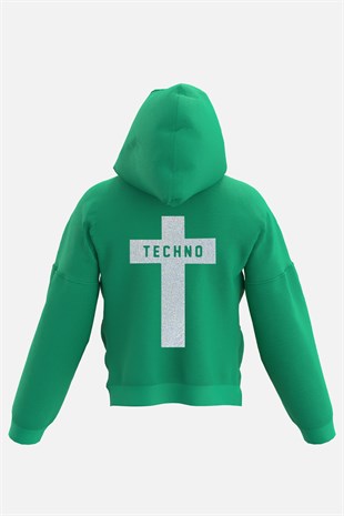 AFTERBASE Techno Cross Gri Reflektörlü Oversize Yeşil Kapüşonlu  Sweatshirt