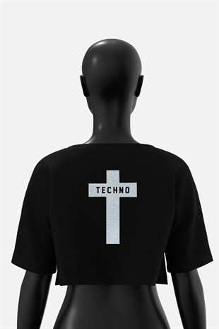 AFTERBASE Techno Cross Gri Reflektörlü Crop T-shirt