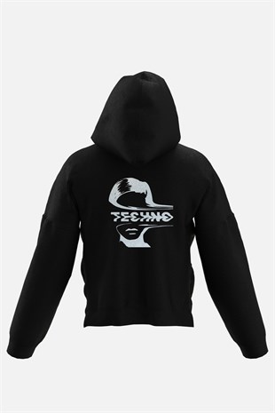 AFTERBASE Techno Tattoo Gri Reflektörlü Kapüşonlu Oversize Sweatshirt