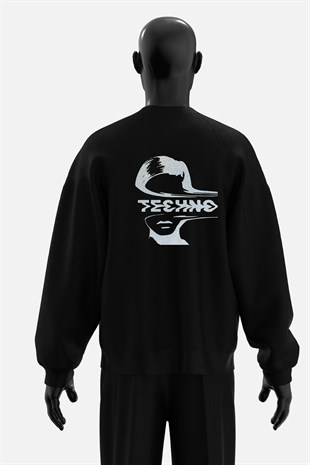 AFTERBASE Techno Tattoo Gri Reflektörlü Oversize Sweatshirt