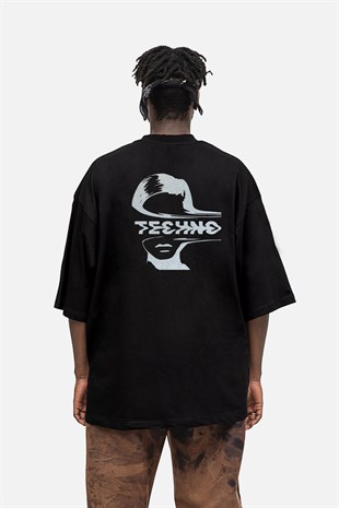 AFTERBASE Techno Tattoo Gri Reflektörlü Oversize T-shirt