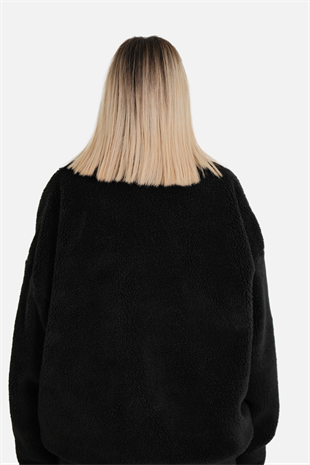 Afterbase Oversize Tam Fermuarlı Siyah Peluş