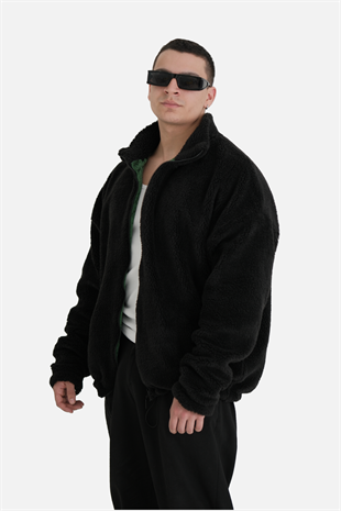 Afterbase Oversize Tam Fermuarlı Siyah Peluş