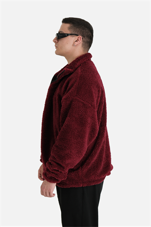Afterbase Oversize Tam Fermuarlı Bordo Peluş