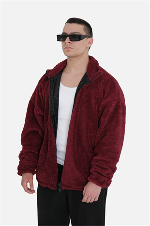 Afterbase Oversize Tam Fermuarlı Bordo Peluş