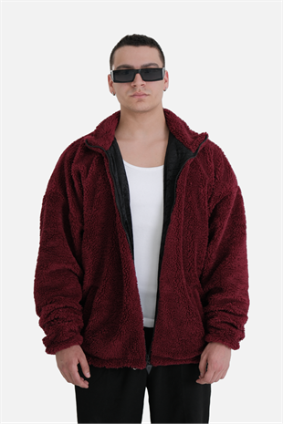 Afterbase Oversize Tam Fermuarlı Bordo Peluş