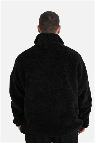 Afterbase Oversize Yarım Fermuarlı Siyah Peluş